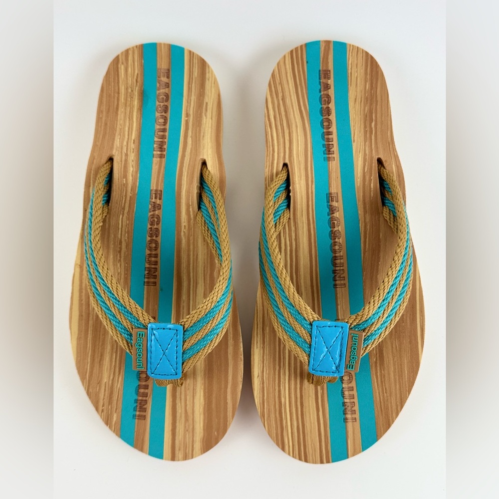 Eagsouni  Unisex Flip Flops, Casual Comfort Thong Sandals Tan/Blue Size 41 - Picture 4 of 11